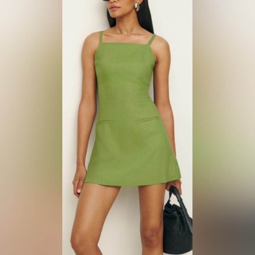 NWT-Reformation ' Phillipa' Linen Mini Dress -Avocado. Size 12